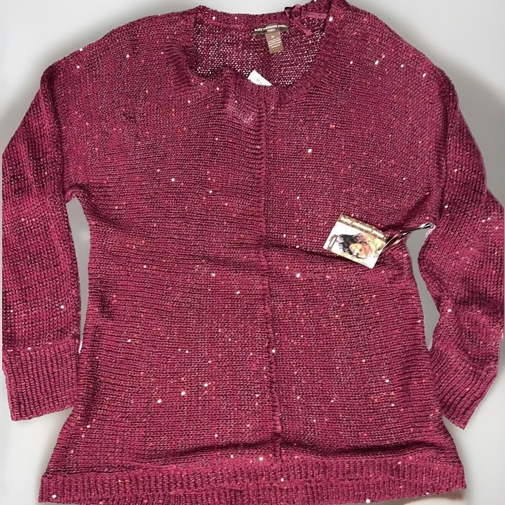 Holly Robinson Peete Women's Sweater Size 1X Sequin Long‎ Sleeve Maroon Holiday